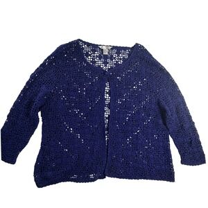 Uniform John Paul Richard Blue Crochet Cardigan 2X Ramie Cotton Floral Open Knit